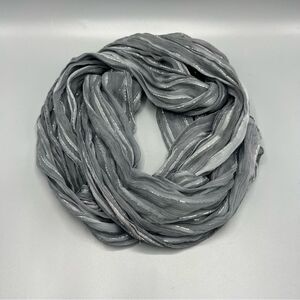 Noa Noa Gray Stripe Silver Metallic Long Semi-Sheer Scarf